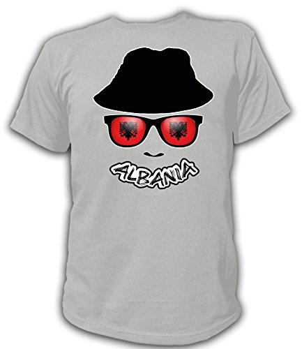 Artdiktat Herren T-Shirt – EM 2016 Flag Glasses – Albania Größe M, grau