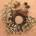 Wreath Ivory Pips and Twigs Rusty Stars Country Rustic Primitive 10"