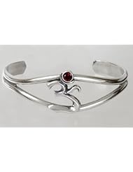 Sterling Silver Ohm Cuff Bracelet Accented with Genuine Garnet