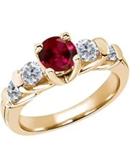1.88 Ct Round Red Created Ruby G/H Diamond 14K Yellow Gold Ring
