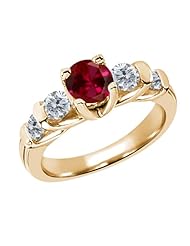 1.88 Ct Round Red Created Ruby G/H Diamond 14K Yellow Gold Ring