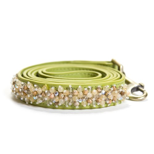 Dosha Dog Yellow Jade and Picture Jasper Beaded Green Small Leash