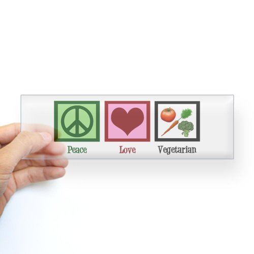 Peace Love Vegetarian Sticker Bumper by CafePress - Clear