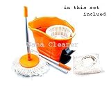 360 Degree Spin Mop & Spin Dry Bucket - In Green and Blue Color (2 Mop Heads)