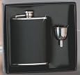 6 oz. Stainless Steel Black Leather Flask and Funnel Gift Set