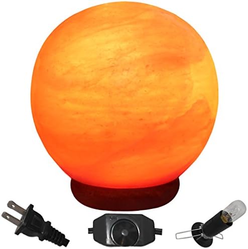 AMSkart - Salt Lamp Globe 6.25 X 5.25 X 5.25 Inch Himalayan Salt Lamp with Dimmer UL Listed Cord 15 Watt Bulb Wooden Base Air Purifying Pink Rock Salt Lamp