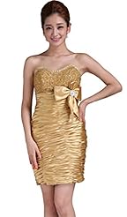 Beaded Crystal  Satin Short Evening Dress/Bridesmaid Dress/Prom Dress  With a Bow(s)