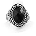Silvertone Jet Black Faceted Stone Stretch Fashion Ring