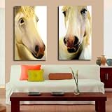 001222 Canvas Art for Wall Decor - Original Oil Painting Giclee Camargue Horses by Lena Kashigin, Artist Hand finisheds and Signed Artwork, Ready to hang Wall Art, two panels, 20x32 each