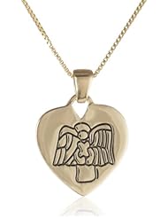 Sterling Silver with Yellow Gold Flashed "Guardian Angel Protect Me" Reversible Heart Pendant Necklace with Angel, 18"
