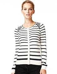 Autograph Cotton Rich Striped Cardigan with Silk
