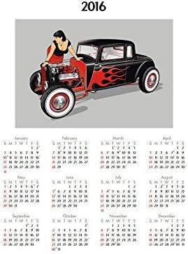 2016 One Page Calendar Pin Up Hot Rod Girl 8 x 10