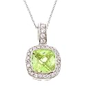 Square Peridot C.Z. Diamond Sterling Silver Pendant