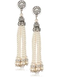 Ben-Amun Jewelry Simulated Pearl and Swarovski Crystal Tassel Earrings