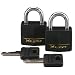 Master Lock 131T Solid Brass Keyed Alike Padlock, Black Cover, 3/16-Inch Shackle, 2-Pack