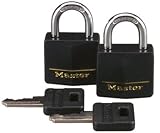 Master Lock 131T Solid Brass Keyed Alike Padlock, Black Cover, 5/8-Inch Shackle, 2-Pack