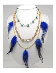 Blue Feather Necklace In White Base