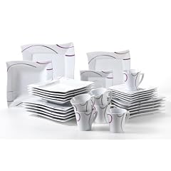 Domestic 924219 Kombiservice 30-teilig Apollon mit je 6 Tassen, Untertassen, Dessertteller, Teller tief und Teller flach