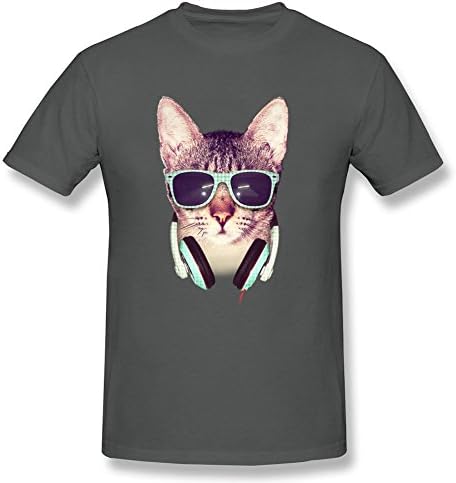 Short Sleeves Mens Cute Cat in Glasses Tee Shirt Crewneck Gettshirts DeepHeather XXL