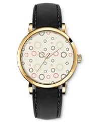 SPRAWL Aanalog Fashion Series Gold Ladies Watches of Genuine Black Leather Strap,Unique Wrist Watch for Women Girls Designed with Circles with colored seeds