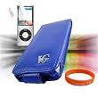 Apple iPod Nano 5th Generation (5G Video) Premium **VG BRAND** Leather Flip Case Cover **BLUE** + Apple Ipod Nano Screen Protector + Vangoddy ?(Trademarked) Orange Silicone Wrist Band!!!