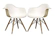 Baxton Studio Fiorenza White Plastic Armchair with Wood Eiffel Legs, Set of 2