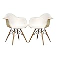 Baxton Studio Fiorenza White Plastic Armchair with Wood Eiffel Legs, Set of 2