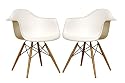 Baxton Studio Fiorenza White Arm Chair with Wood Eiffel Legs, Set of 2