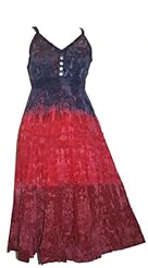 Cotton Spaghetti Strap Tie Dye Print Peasant Dress 