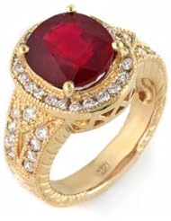 PassionGems 3.8 Ct natural Ruby and Diamond 14k Gold Ring - Size 6