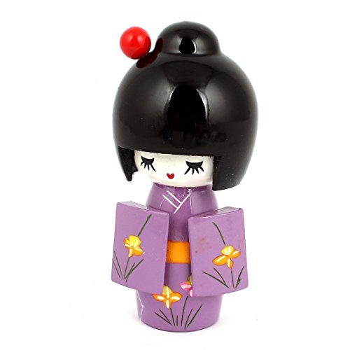 Wooden Traditional Japanese Kimono Kokeshi Doll Desk Decoration Purple