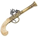 18th Century Double Barrel Flintlock Blunderbuss Pistol with Antiqued Brass/Gold Tone Finish and Faux Ivory Grips - Detailed Replica of Gun Used by Pirates, Military, and Civilians