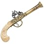 18th Century Double Barrel Flintlock Blunderbuss Pistol with Antiqued Brass/Gold Tone Finish and Faux Ivory Grips - Detailed Replica of Gun Used by Pirates, Military, and Civilians