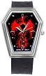 Casket case Phoenix Rising Red Print Markered Brown Tribal Print Leather Band Wrist Watch