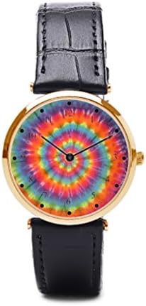 Leynat Trippy Little Swirl Tie Dye Phatdyes Leather Watch Leather Cuff Watch Bands Trippy Phatdyes Mens Watch Leather Band