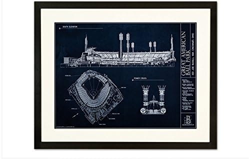 Great American Ball Park Blueprint Style Print (Framed - Black, 18" H x 24" W)