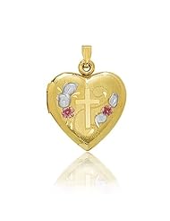 14K 3 Tone Gold Heart Floral & Cross Locket (19.5 x 19.5 mm)