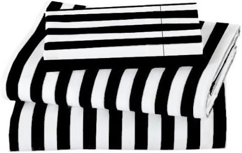 600TC WRINKLE RESISTANT TWIN EXTRA LONG BLACK WITH WHITE STRIPE SHEET SET BY MARRIKAS