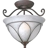 IMAGE OF Progress Lighting P3647-33 2-Light Semi-Flush Close-To-Ceiling with Etched Alabaster Style Glass, Cobblestone