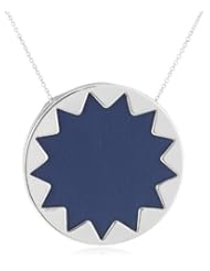 House of Harlow 1960 Silver Tone Leather Sunburst Pendant Necklace, 28"
