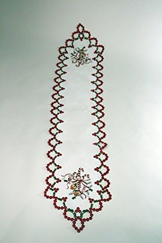 Candy Cane Holly Berry Embroidered 69" Christmas Table Runner - Parties, Entertainment & Holiday Gift - Hand Cutwork Home Decor Centerpiece