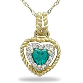Buy 10k Yellow Gold Heart Rope Design Created Emerald and Diamond Pendant (.05 cttw, I-J Color, I2-I3... by Amazon.com Collection