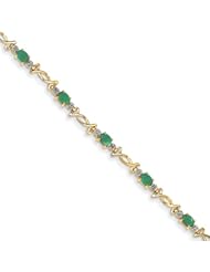 14k Diamond And Emerald Oval Bracelet
