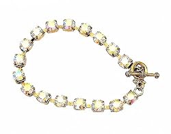 Bracelet - B123 - Swarovski (tm) Crystal Stones - Antique Gold Tone Metal ~ Clear AB
