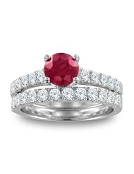 Natural Ruby Diamond Engagement Wedding Ring Bridal Set in Platinum Band (g,... by 
