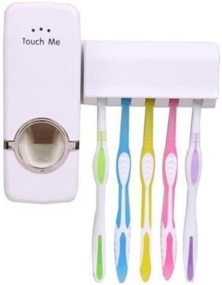 The Best White Automatic Toothpaste Dispenser + 5 Toothbrush Holder Set Wall Mount Stand