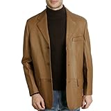 Men's Classic Three-Button Lambskin Leather Blazer - Light Brown Small