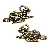 Brass Oxide Finish Lead-Free Charm - Witch Flying On Broom Halloween 19mm (2)
