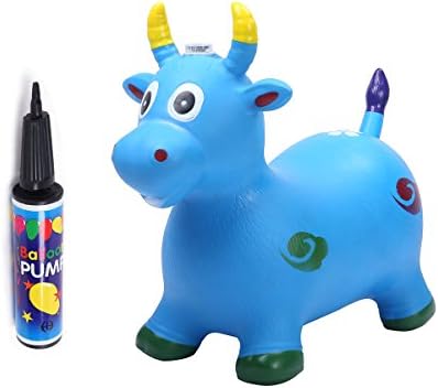 Music Inflatable Horse hopper Hand Pump Included for Kids Cow (Blue)