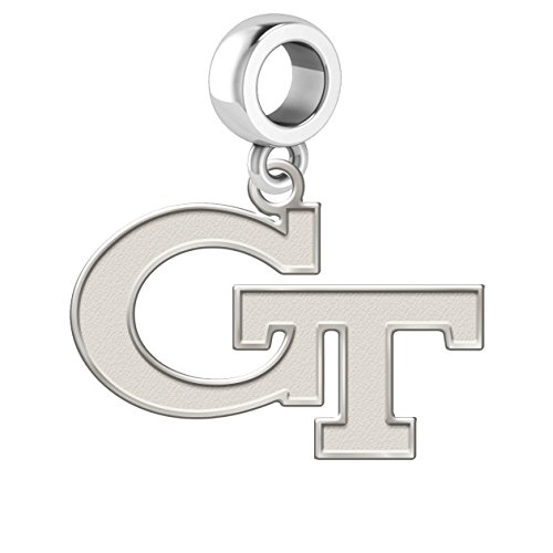 Georgia Tech Yellow Jackets Natural Finish Silver Logo Dangle Charm Fits All European Style Bracelets